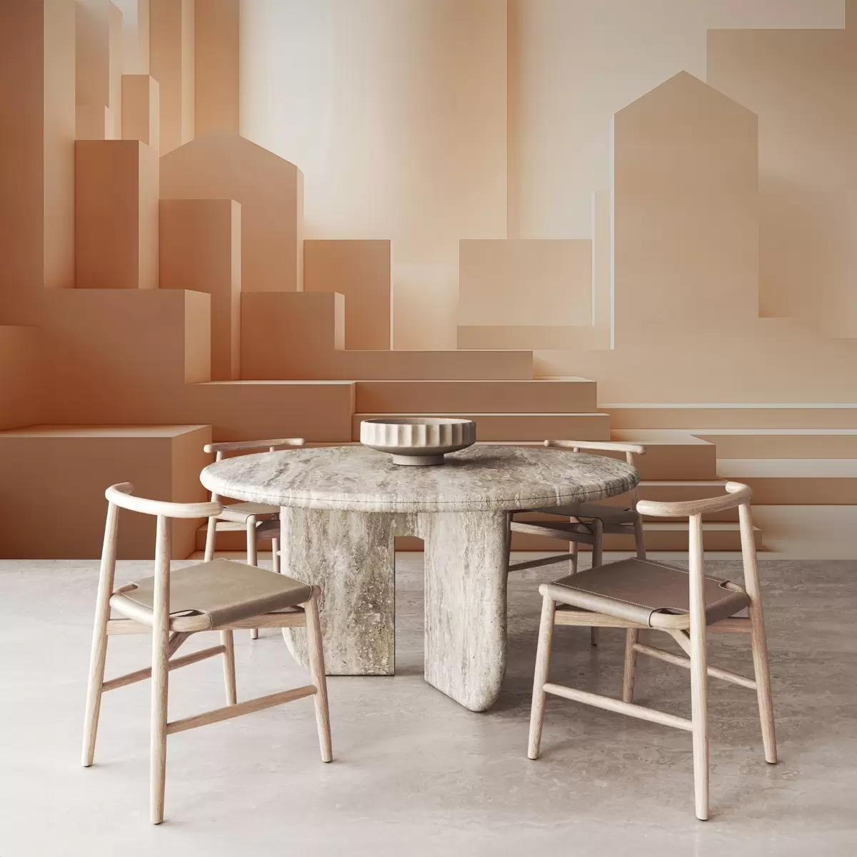 stenske poslikave Arhitekturna abstrakcija, bež odtenki w02173