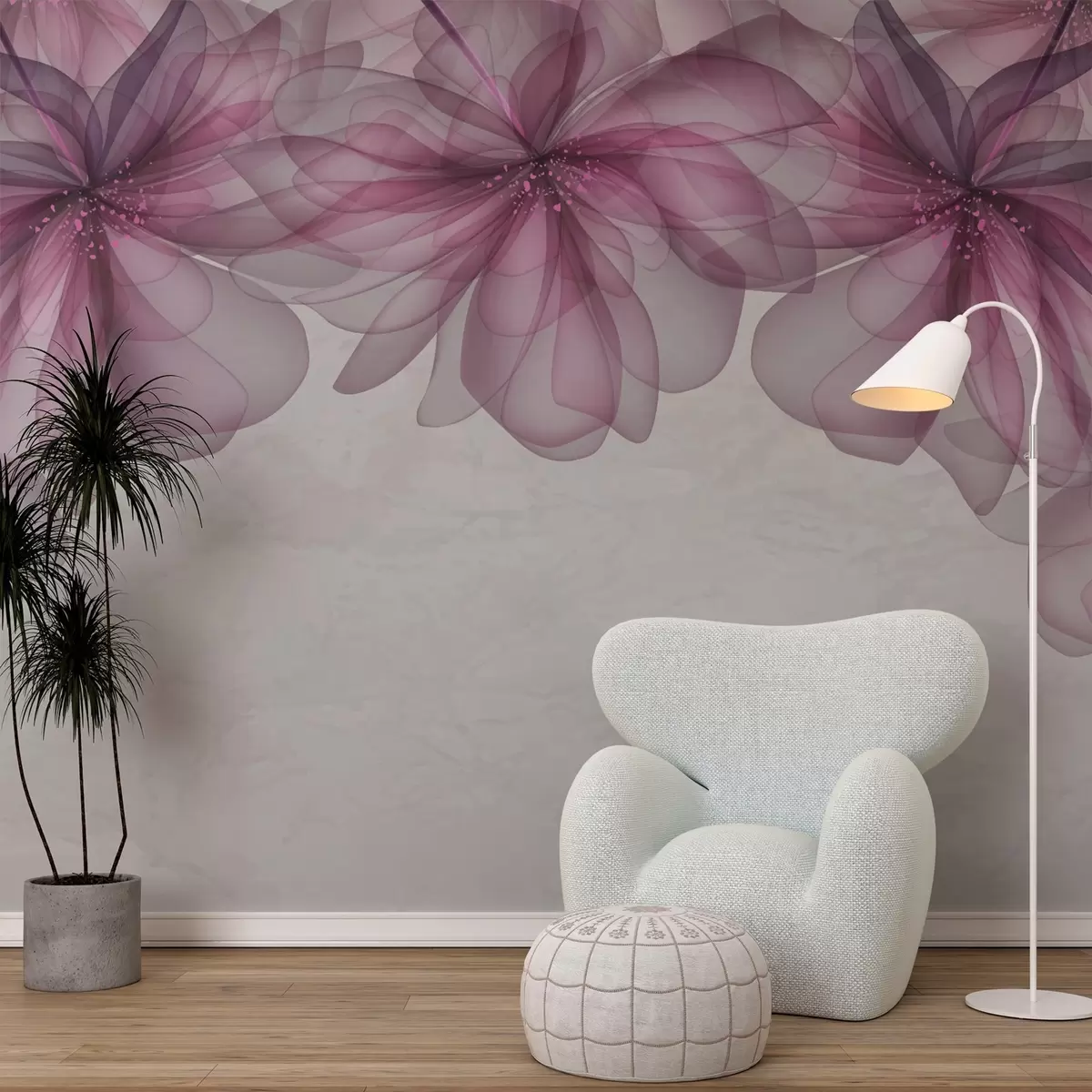 stenske poslikave prosojni rožnati cvetovi od zgoraj w02206