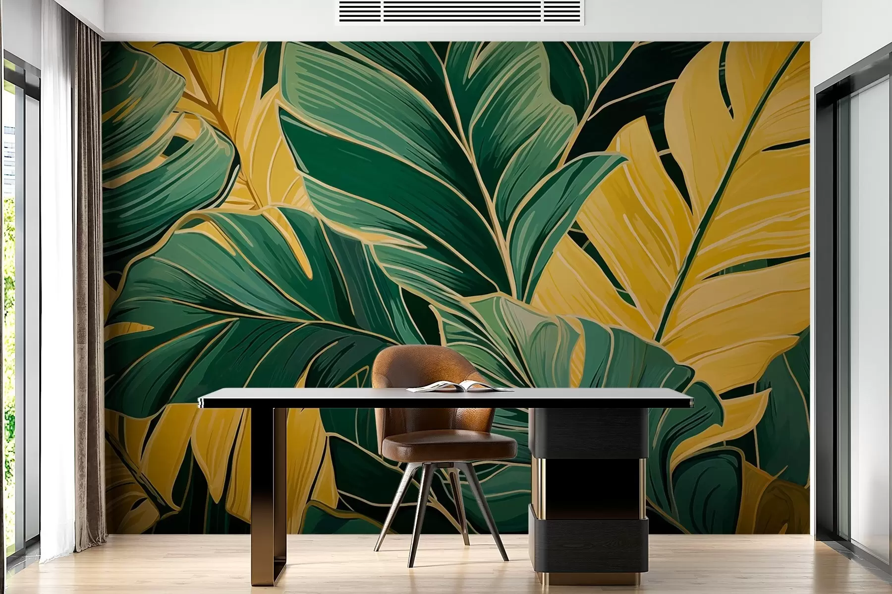 stenske poslikave Tropski rumeni in zeleni listi w02165