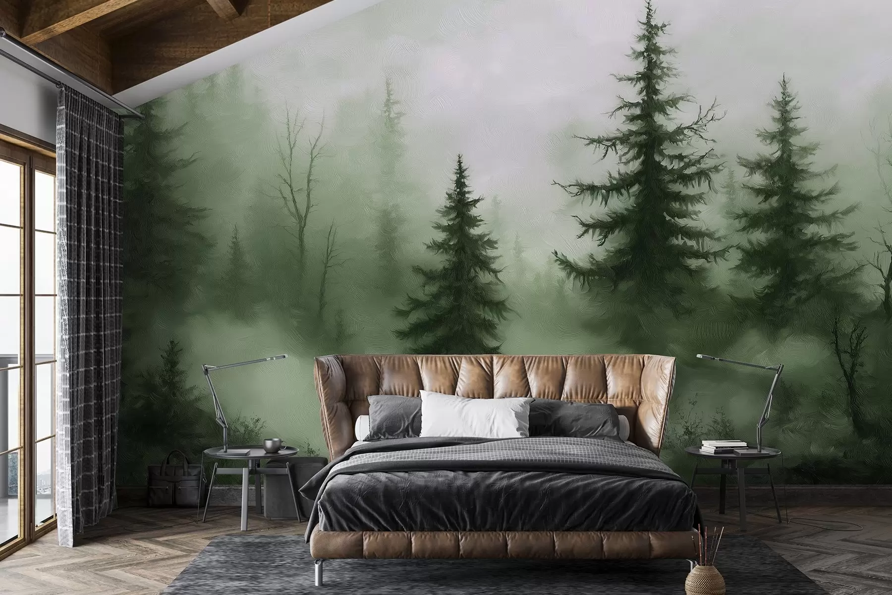 stenske poslikave Temno zeleni gozd, oljna slika, poteze čopiča, narava w02153v1