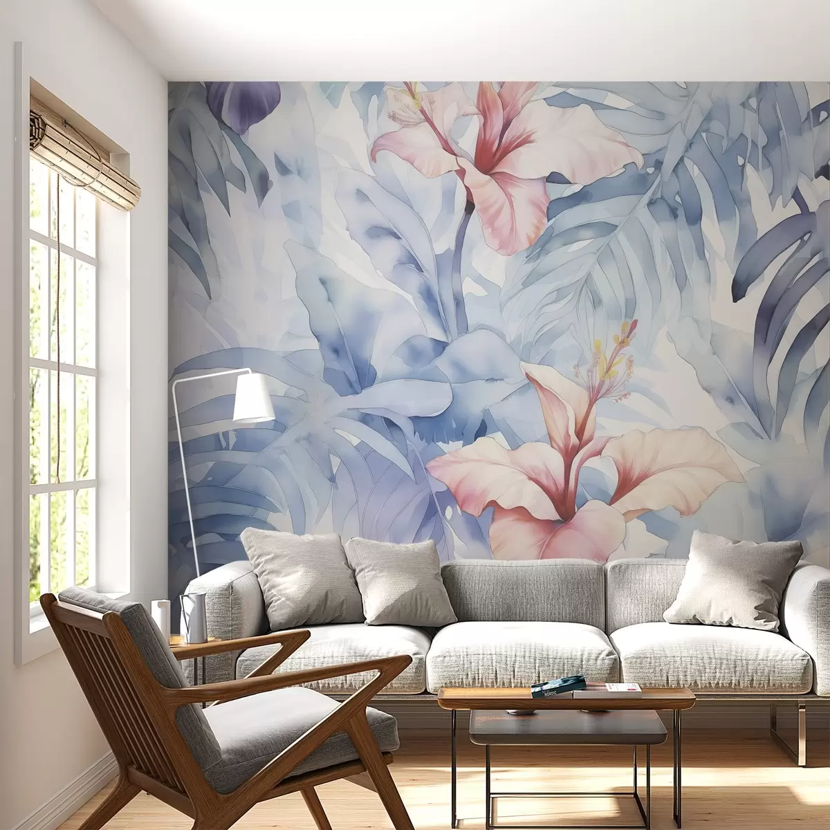 stenske poslikave Tropski listi imitacija zamegljenega sloga akvarela w02275