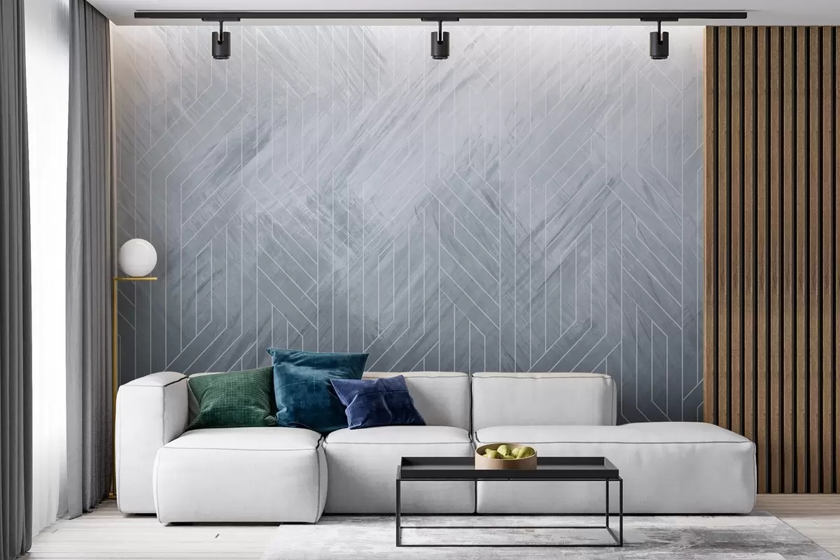 stenske poslikave Geometrično abstraktno ozadje z diagonalnimi črtami in gradientnim učinkom v modrih odtenkih w08433