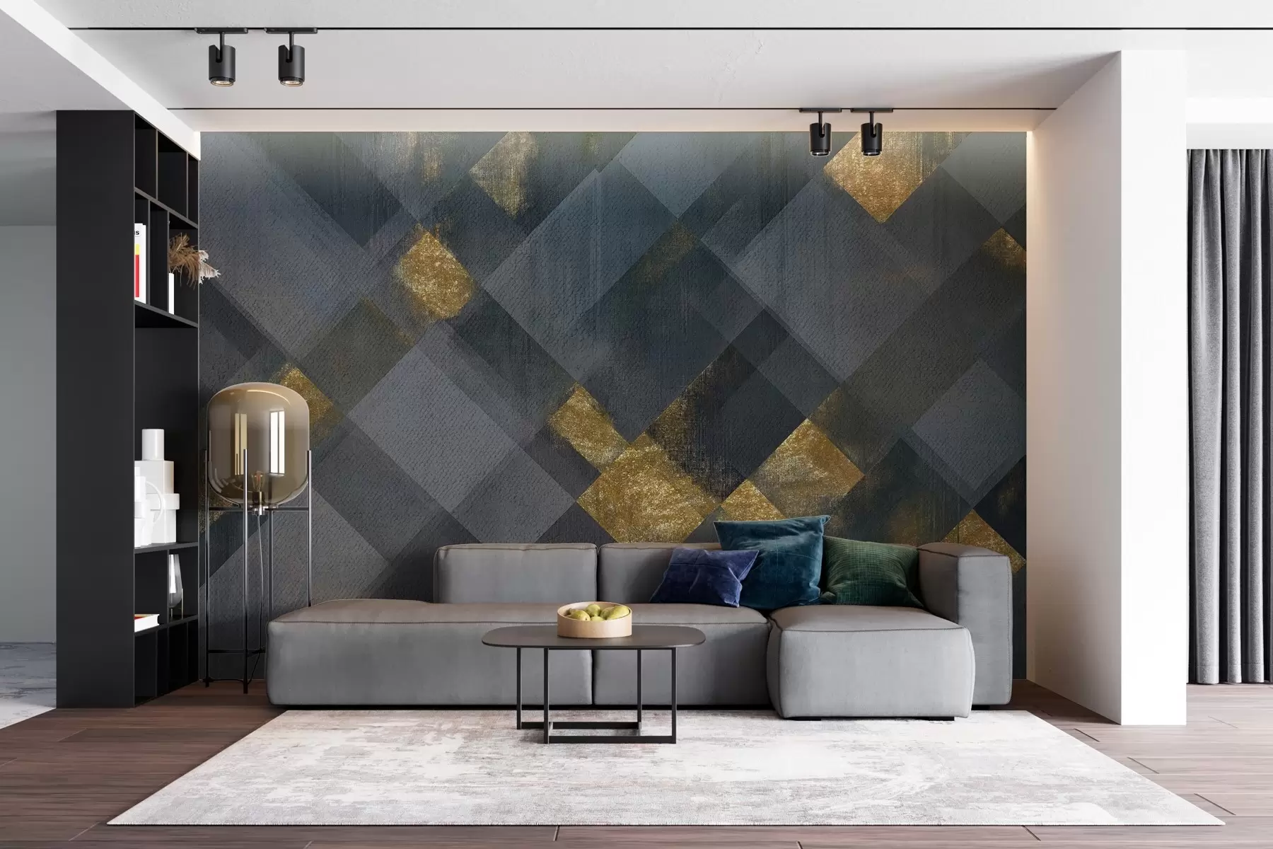 stenske poslikave sodobna geometrija v razkošnem slogu z modrim odtenkom w02340