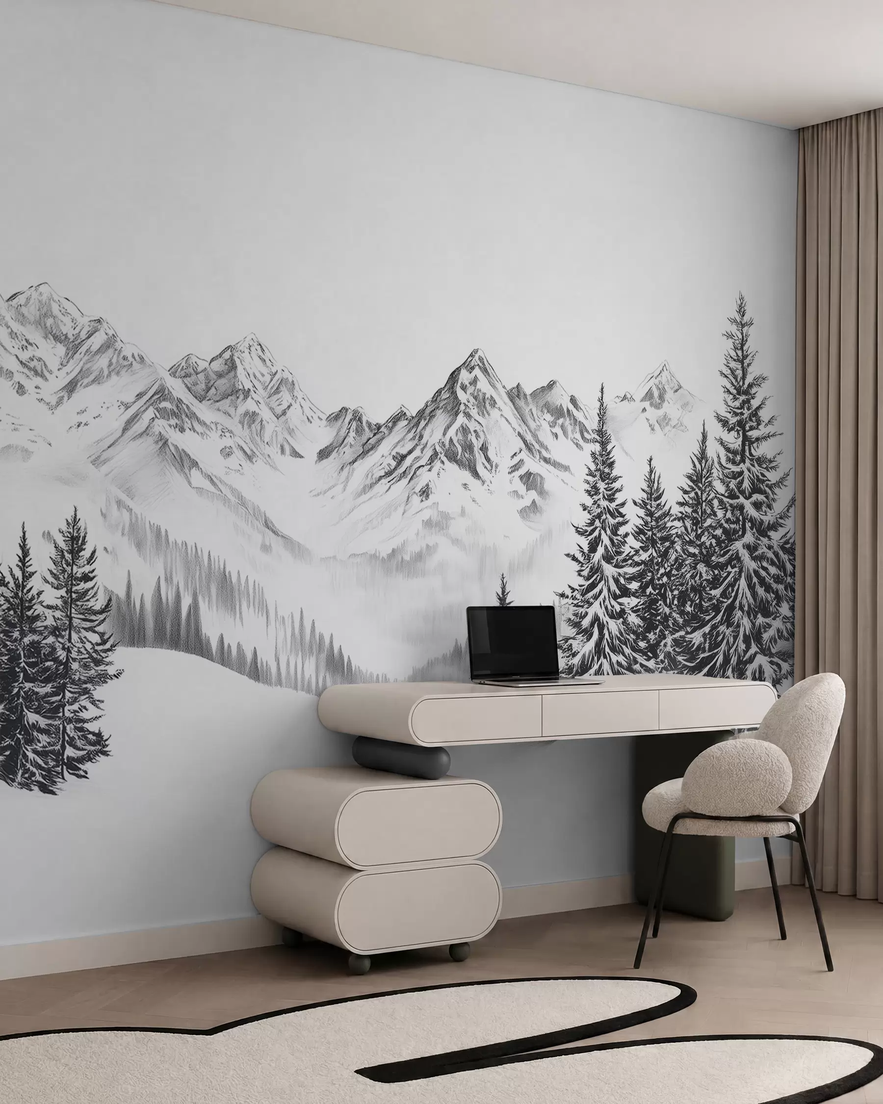 stenske poslikave Skica alpske zime w02352