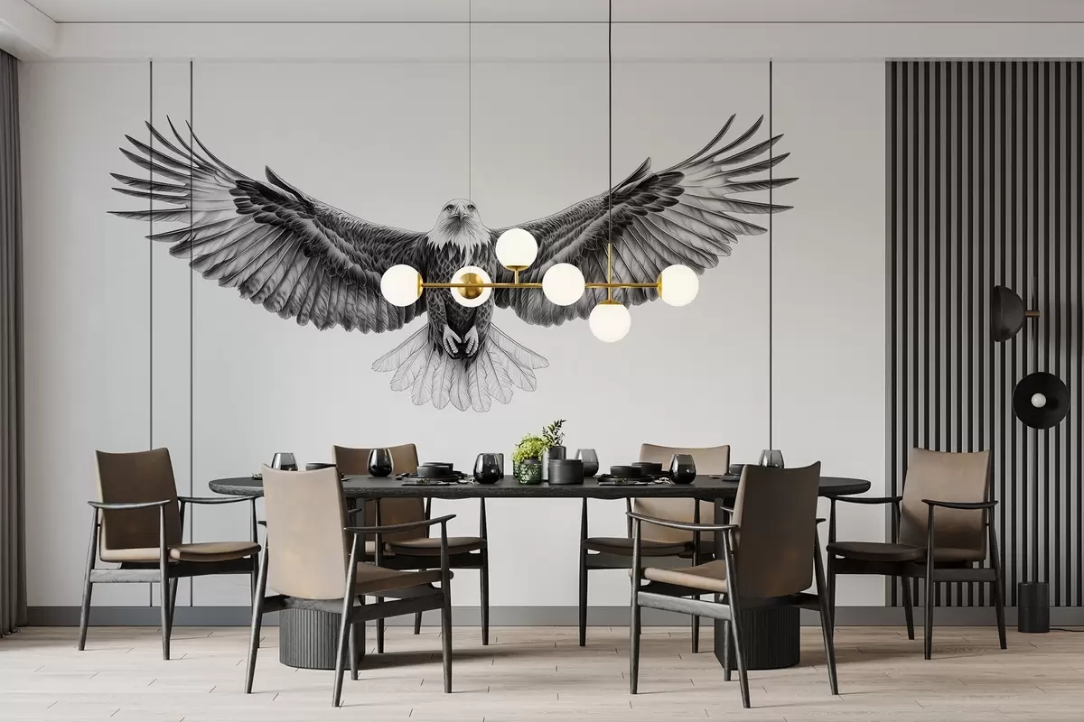 stenske poslikave Leteči orel, risba s svinčnikom, ptice, minimalizem w02370