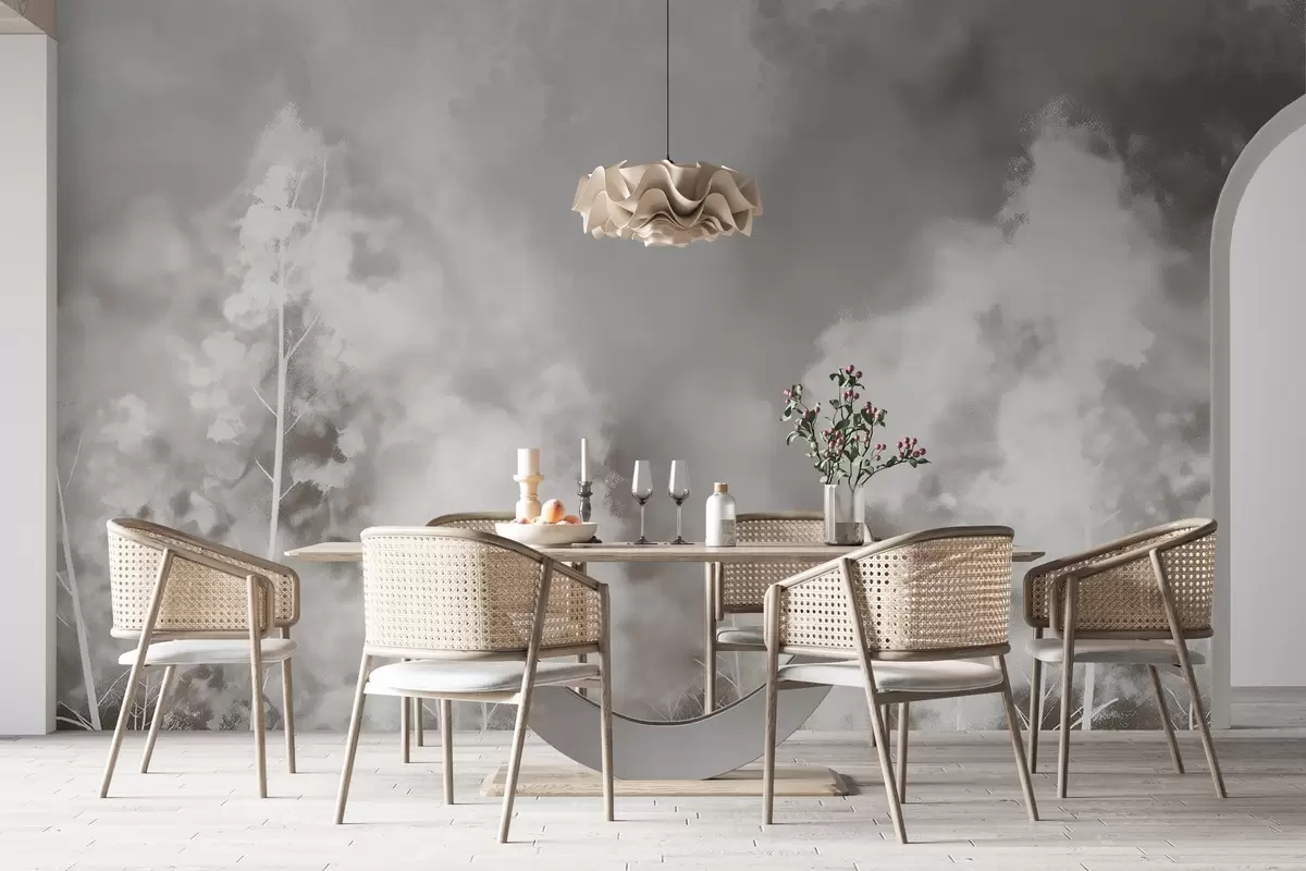 stenske poslikave Eleganten gozd v pastelnih barvah, učinek krede na steni w02412v1