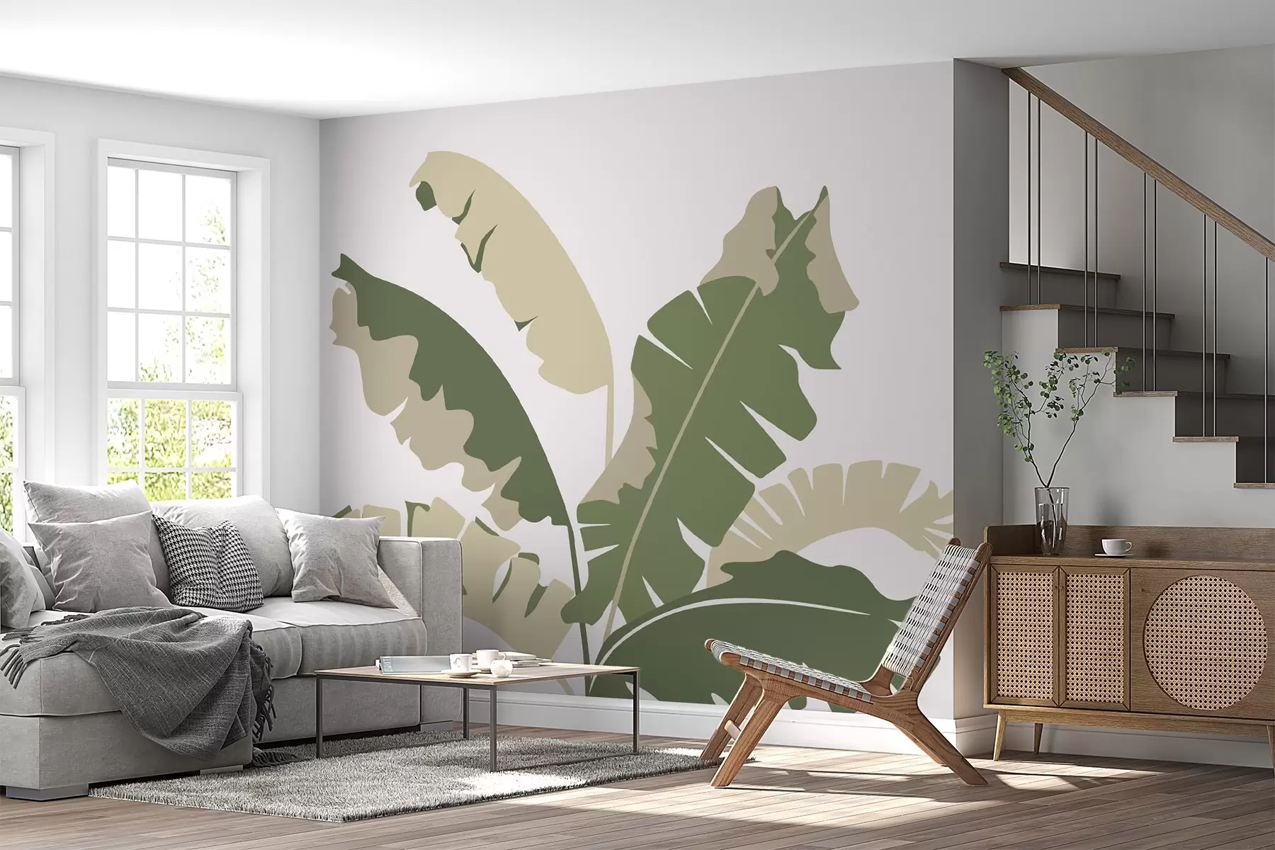 stenske poslikave Tropski listi zelene barve w02424v1