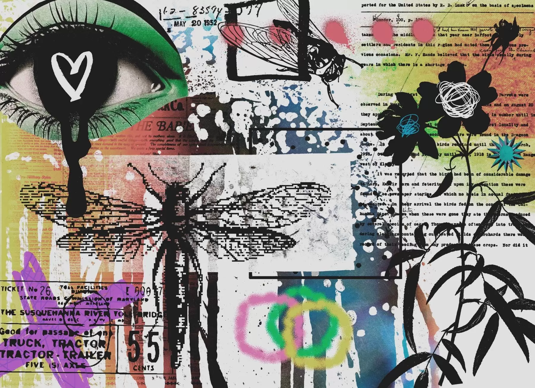 stenske poslikave Napisi v slogu grafitov, cvetje, številke w02255