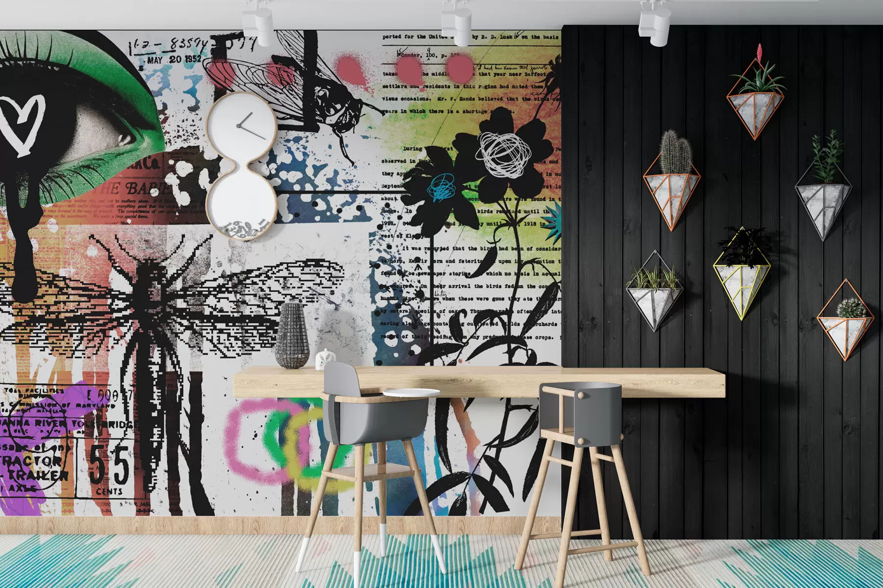 stenske poslikave Napisi v slogu grafitov, cvetje, številke w02255