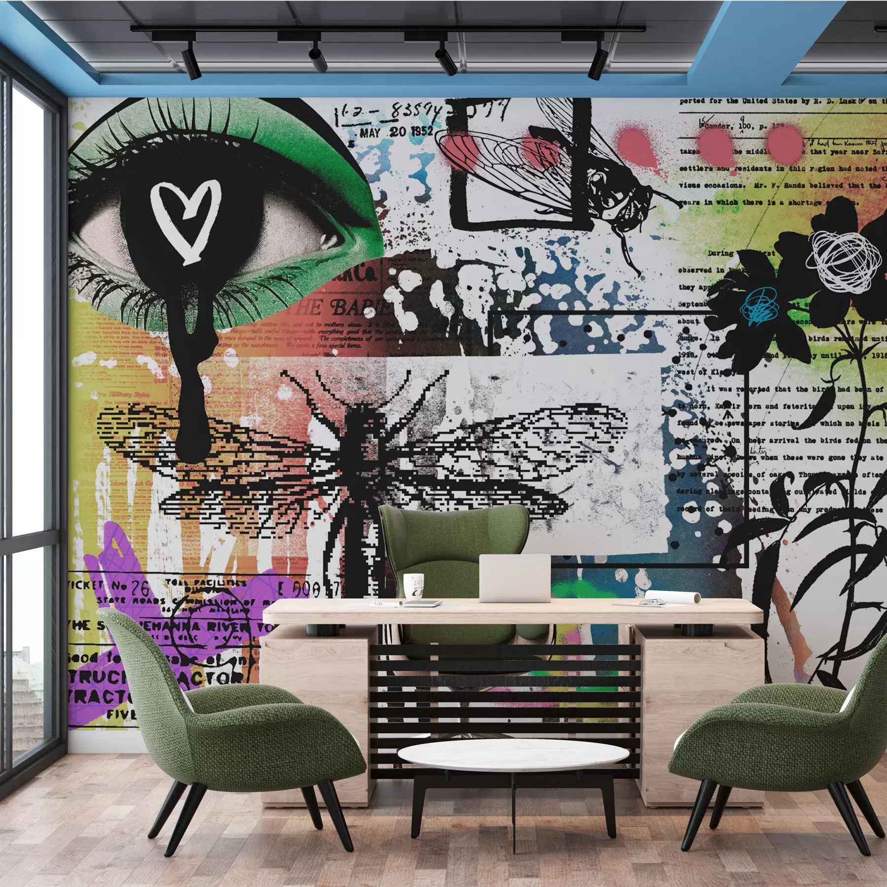 stenske poslikave Napisi v slogu grafitov, cvetje, številke w02255