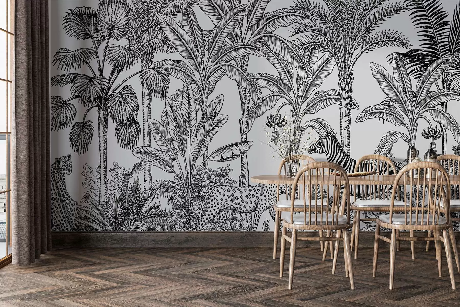 stenske poslikave Savana z leopardi in zebrami w02419