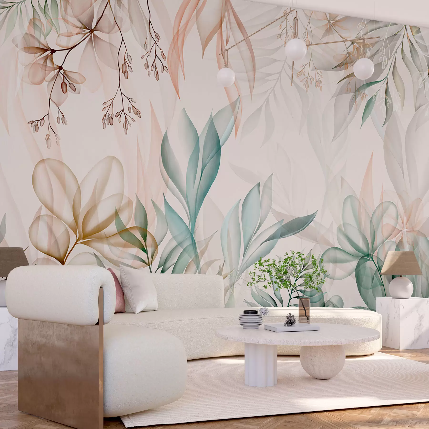 stenske poslikave Nežno tropsko listje v pastelnih barvah w02316