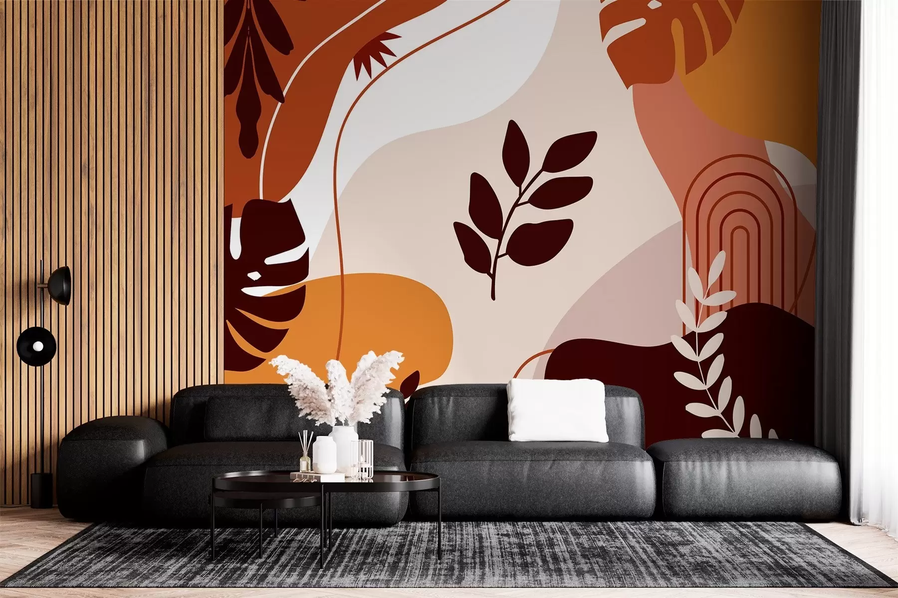 stenske poslikave Abstraktni vzorec s silhuetami listov w02462