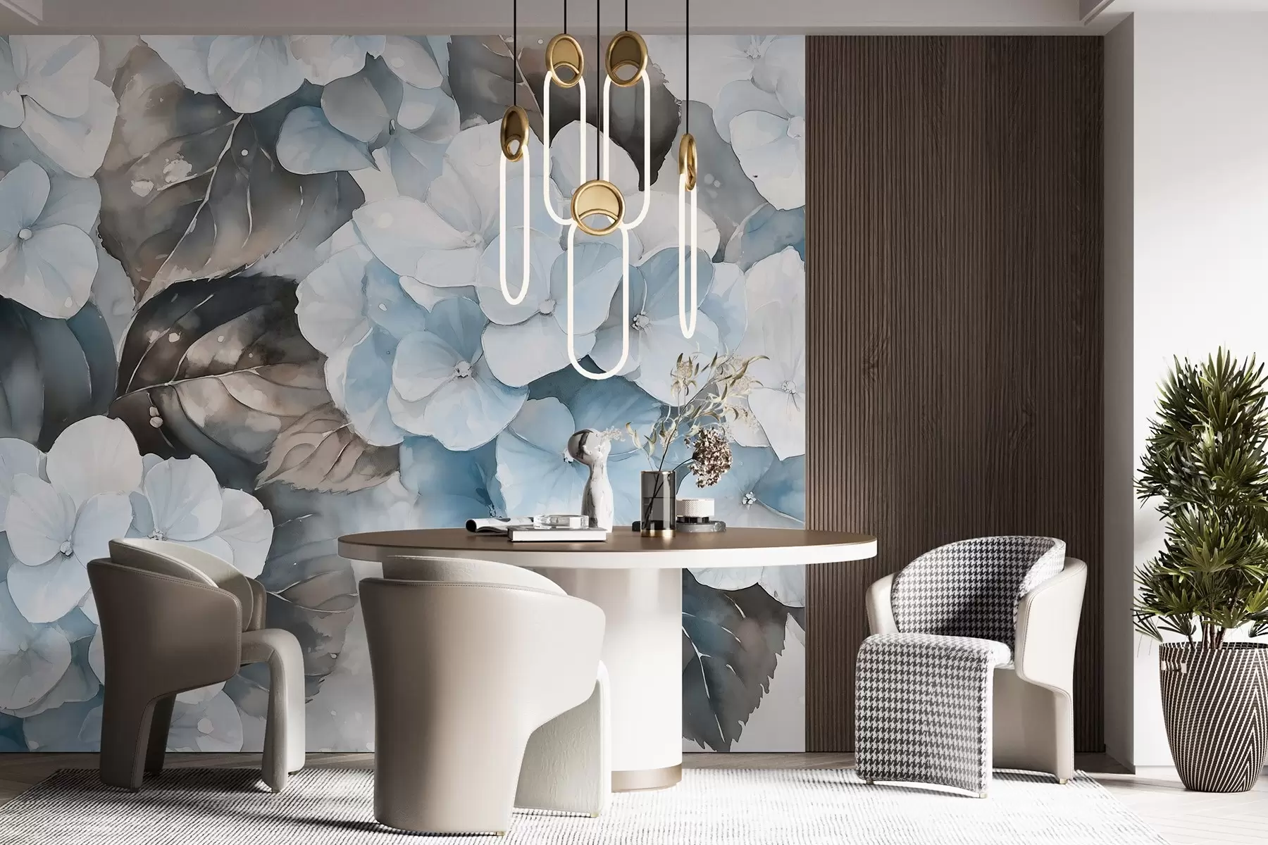 stenske poslikave Hortenzija cvetje, akvarel slog risanje, modre barve, cvetlični w02488v1