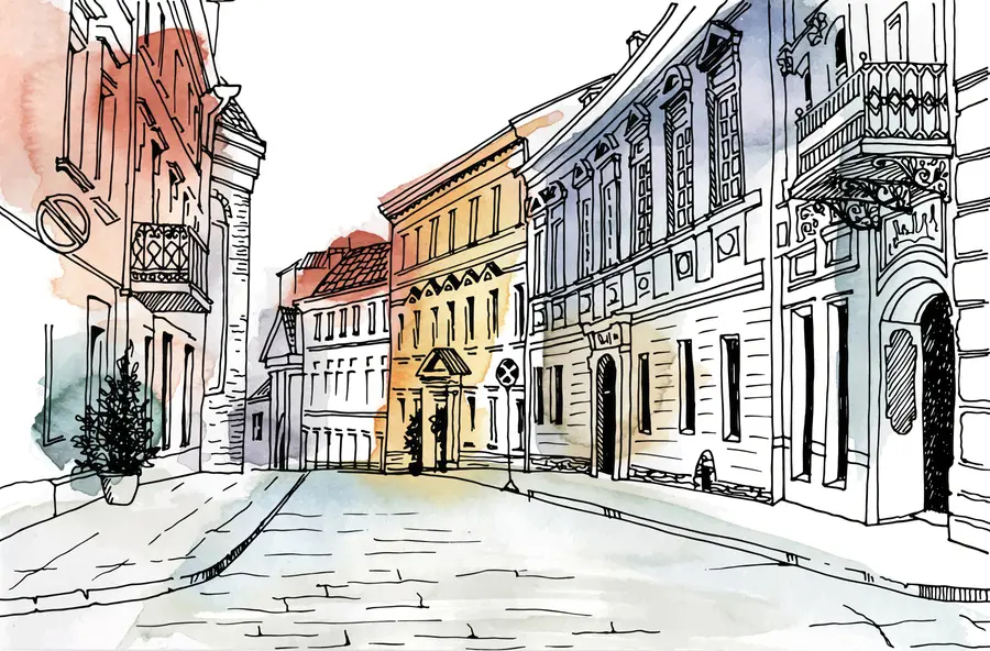 stenske poslikave Staro mesto, marker in akvarel u51062
