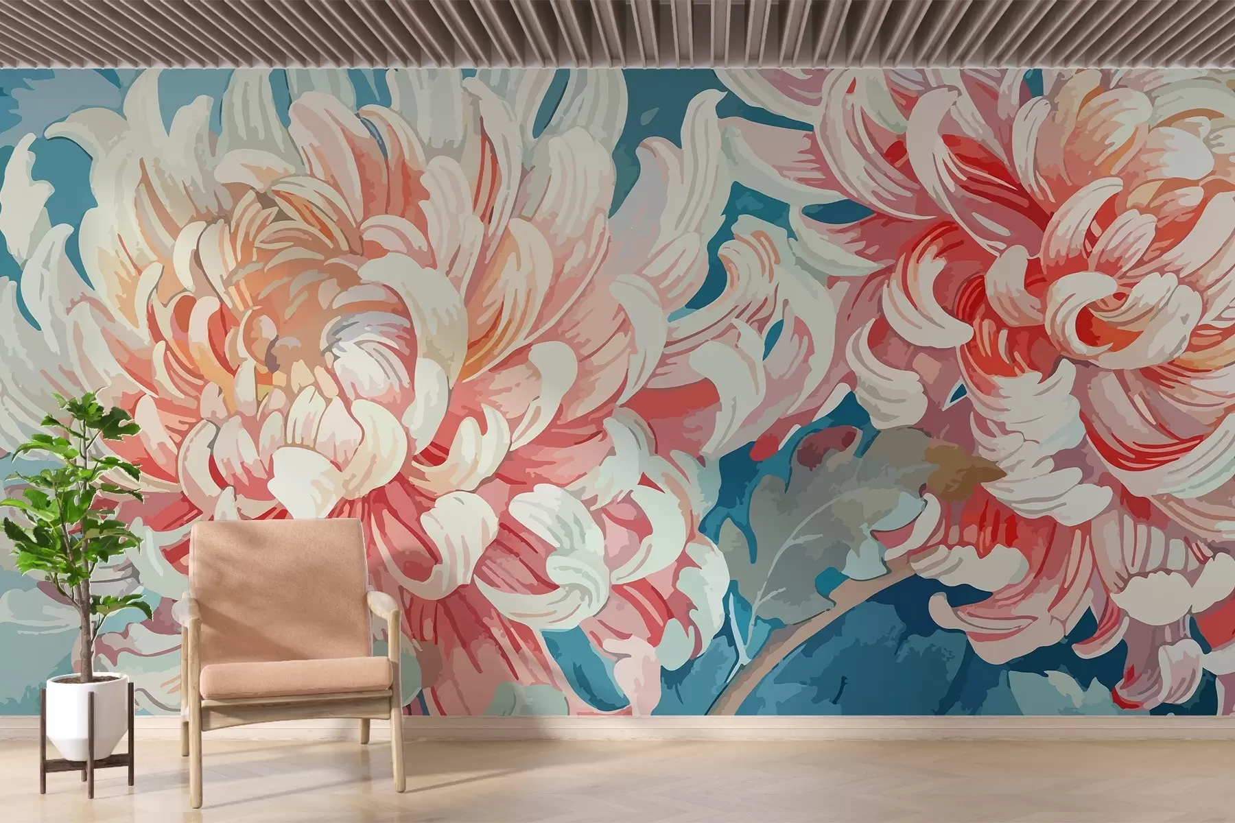 stenske poslikave Veliki cvetovi krizantem w02542