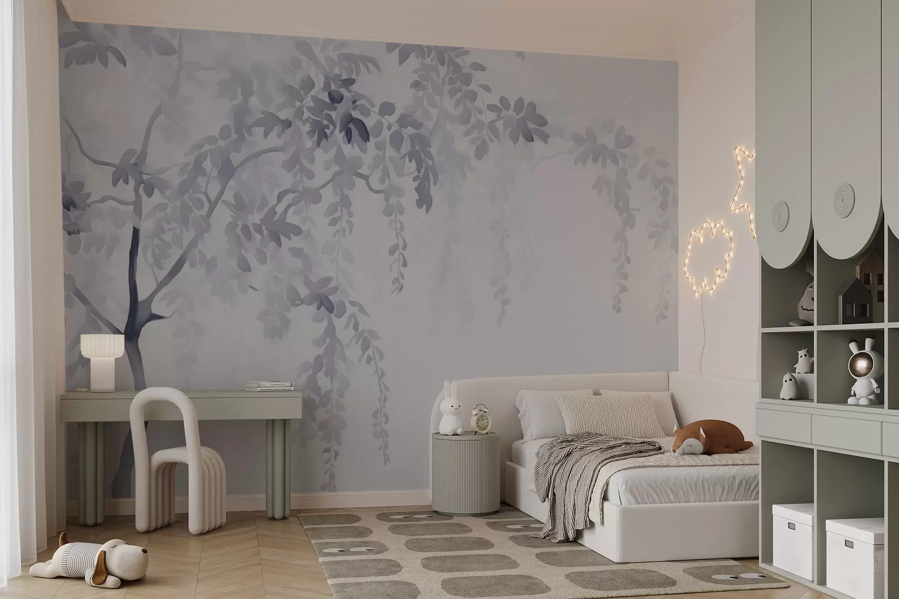 stenske poslikave Silhueta akacijevega drevesa z vejami in listi v akvarelnem slogu w02635v1