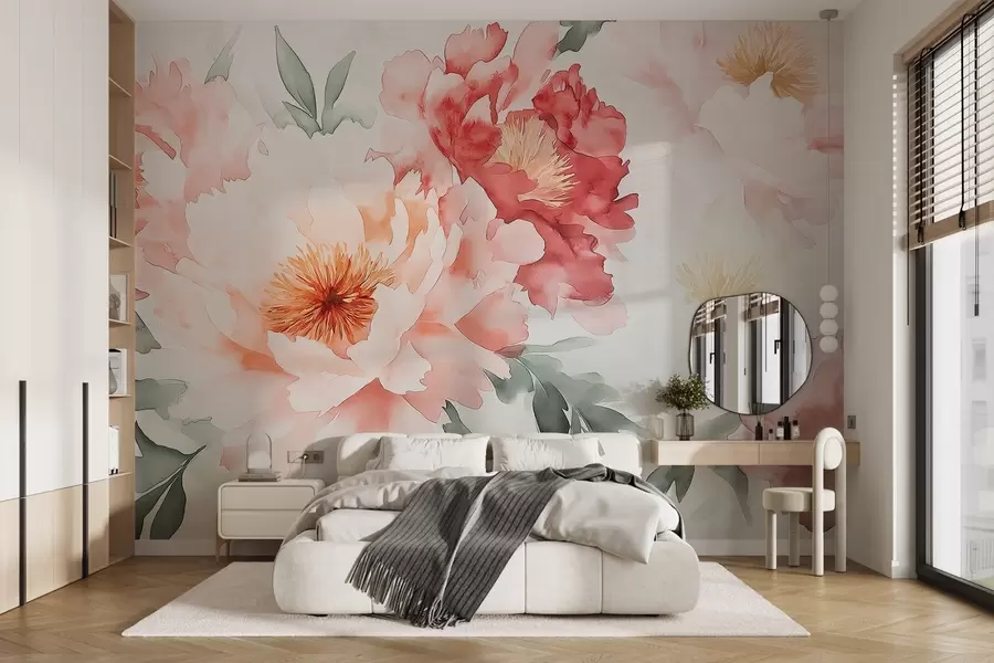 stenske poslikave Velike občutljive akvarelne peonije w08571