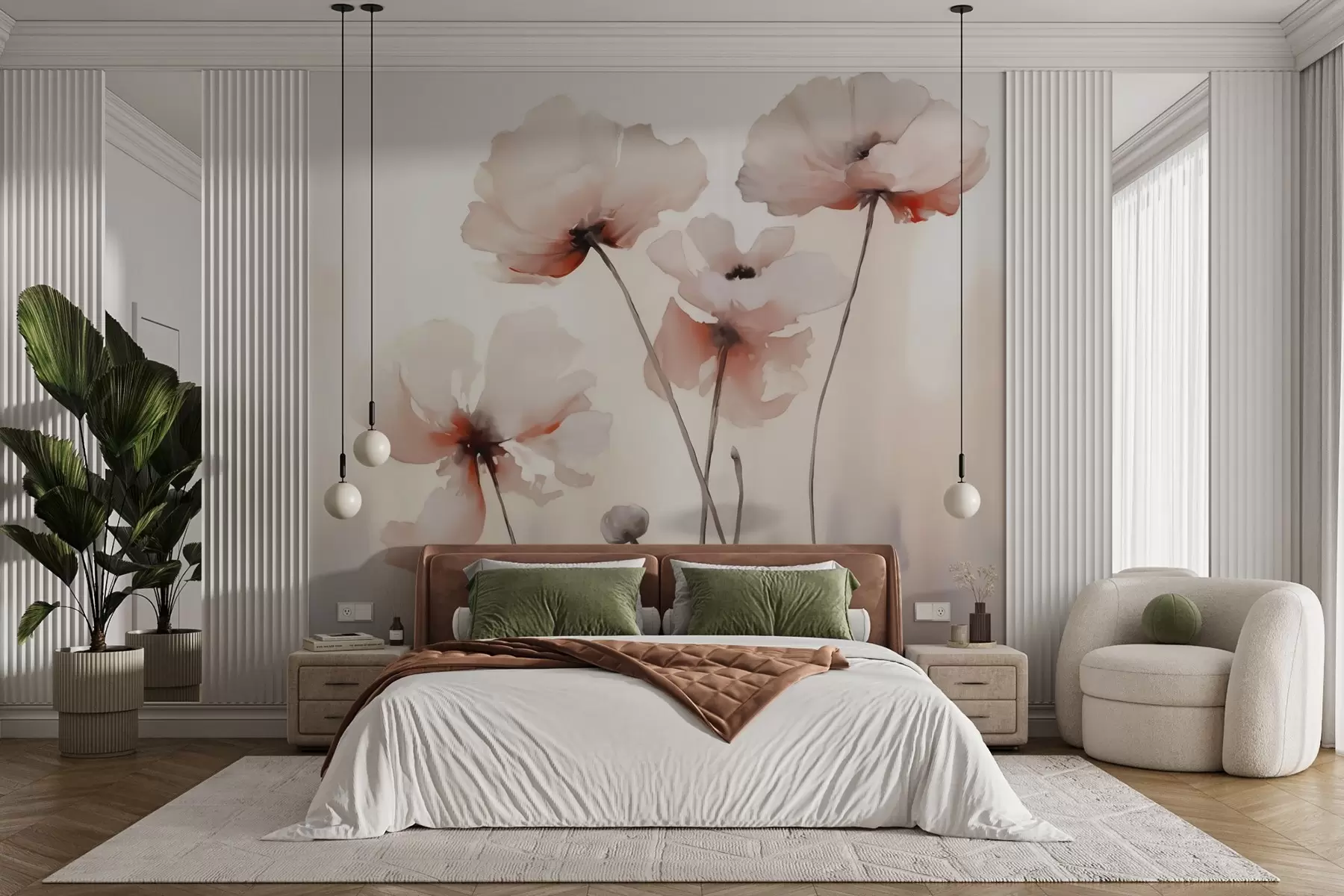 stenske poslikave Makove silhuete imitacija zamegljenega akvarela w02708