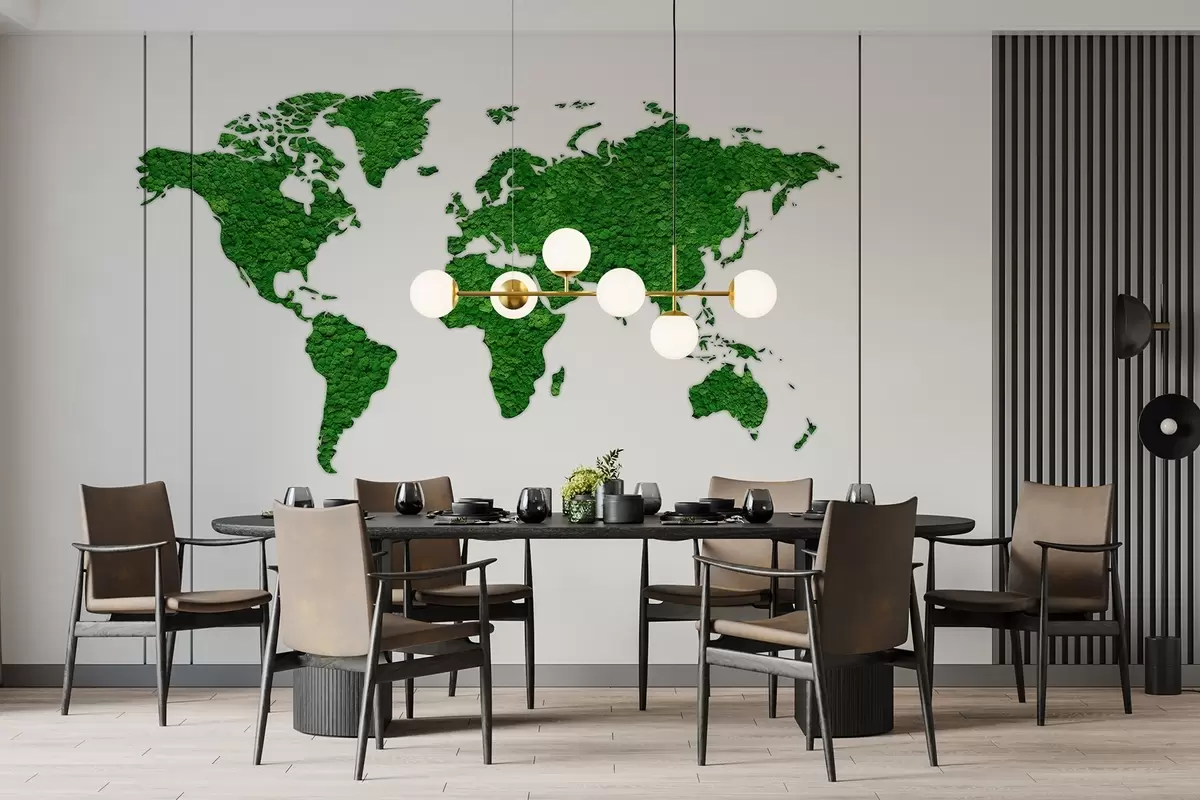 stenske poslikave Zemljevid sveta z mahom, narava, zelena barvna paleta  w02657