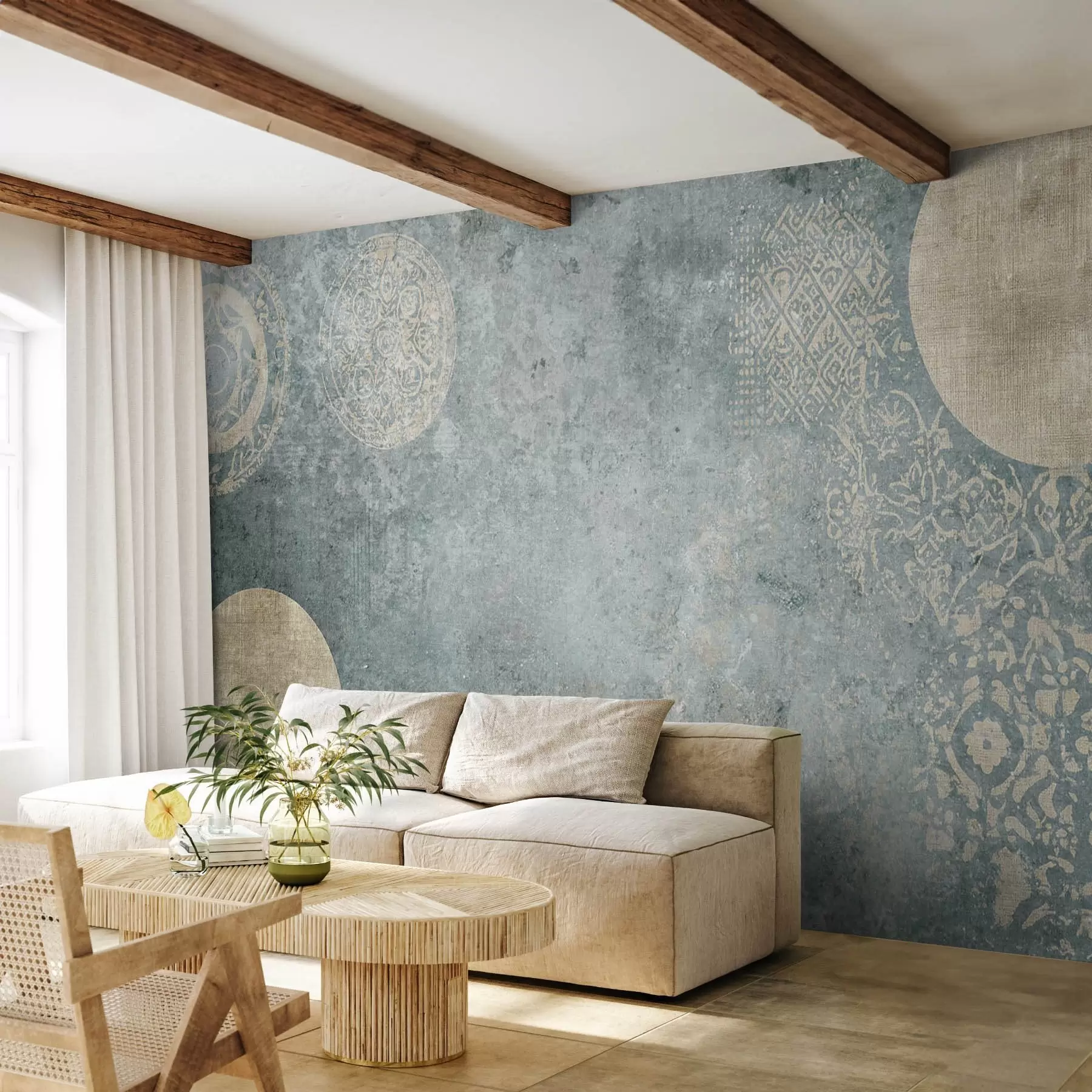 stenske poslikave Rumeni krogi na staranem ozadju w08627