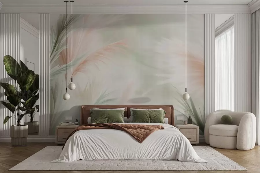 stenske poslikave nežna trava pampas v nežnih barvah w02688