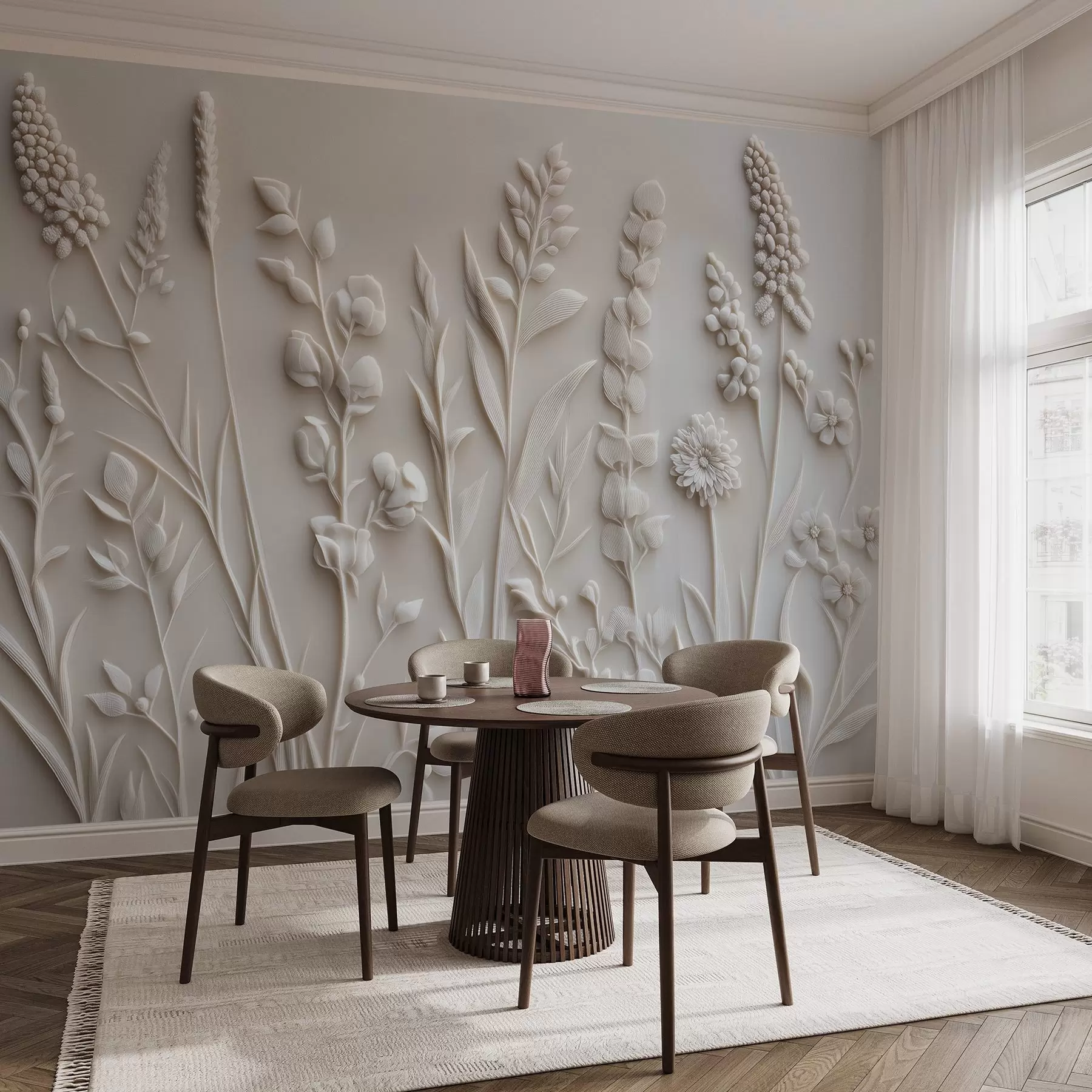 stenske poslikave Elegantne divje cvetlice v stilu štukature w08631