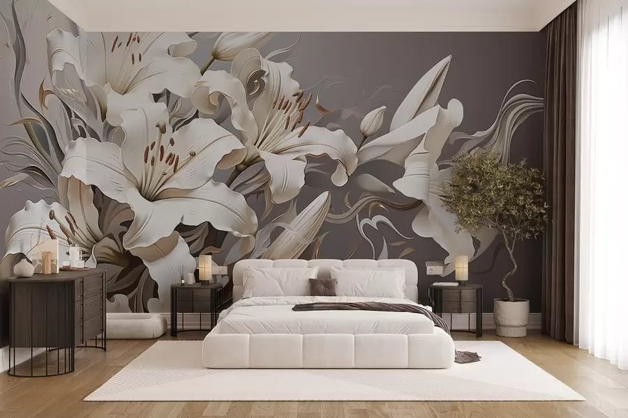 stenske poslikave Prefinjene bele lilije v pastelnih tonih w08633v1