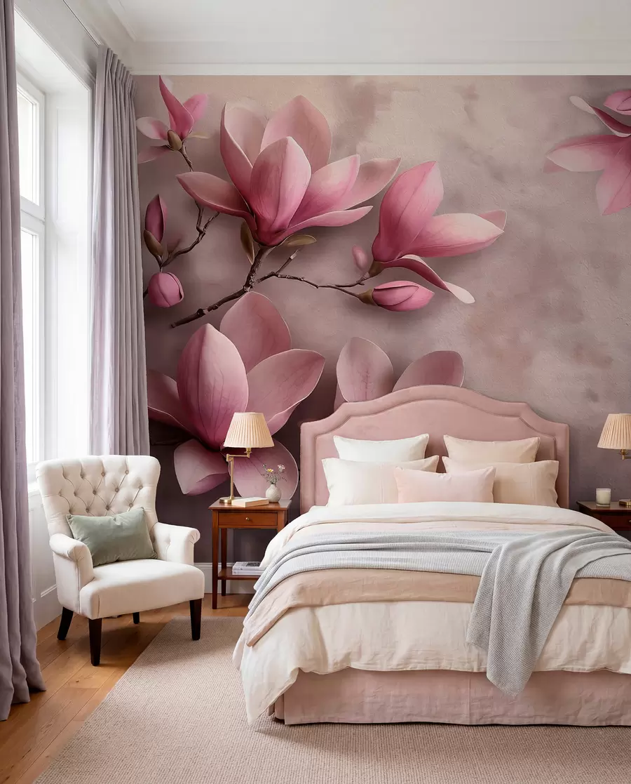 stenske poslikave Magnolija na vijoličasti w08636