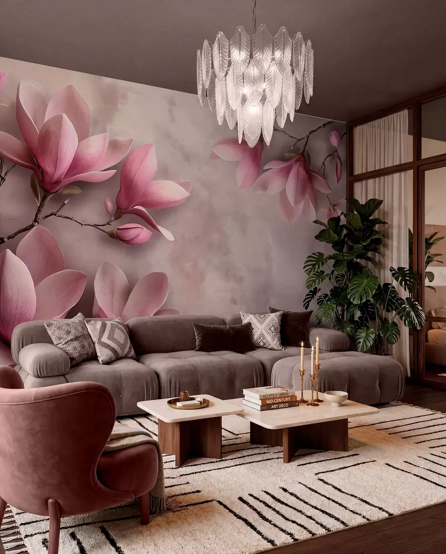 stenske poslikave Magnolija na vijoličasti w08636