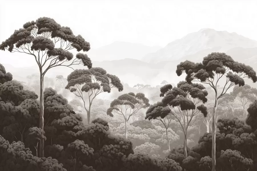 stenske poslikave Džungla gozd, gore, tropski, narava, velika drevesa, rjave barve w02739v2