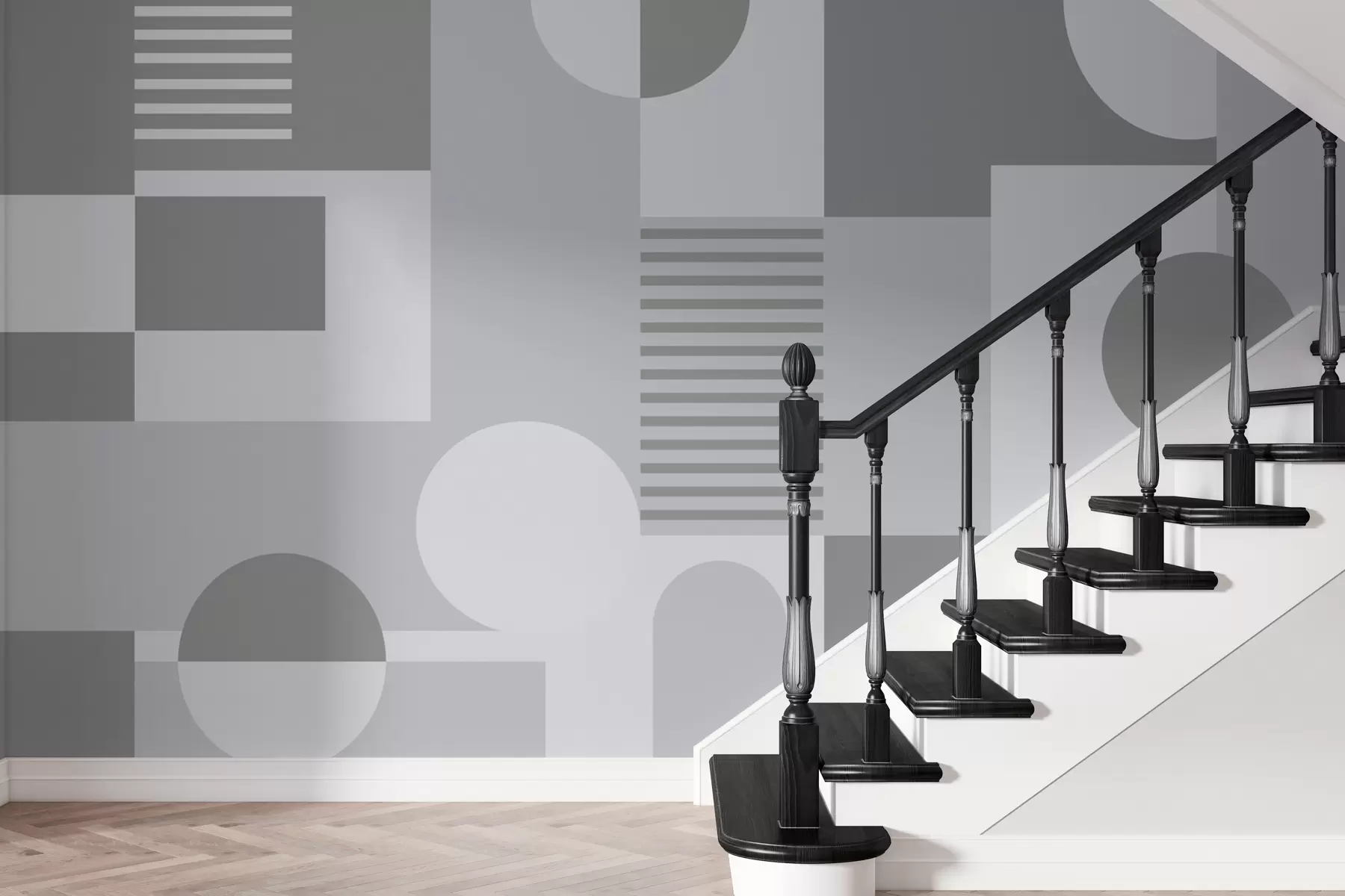 stenske poslikave Geometrijske oblike v modri in sivi barvi w02916