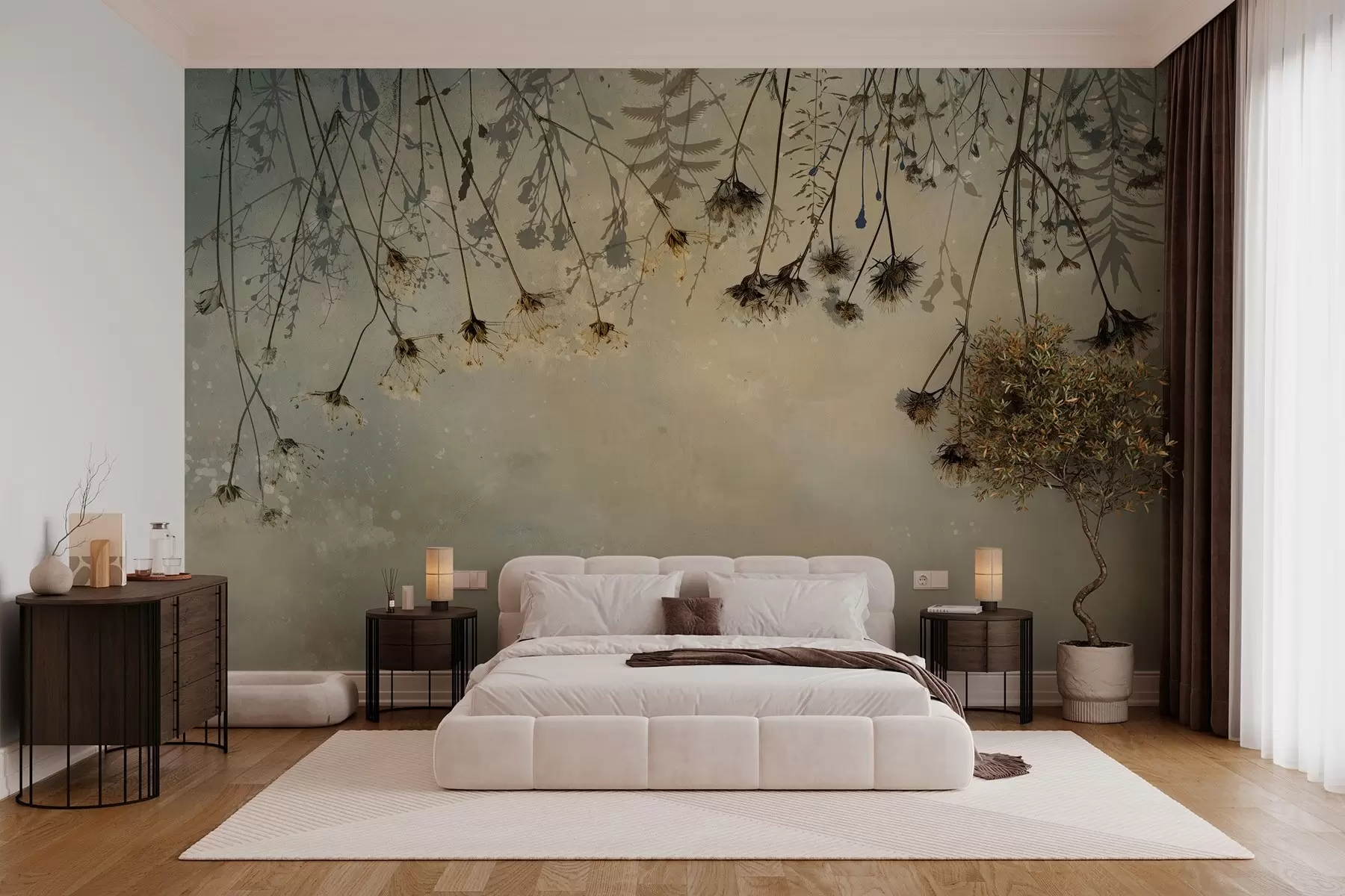 stenske poslikave Divje cvetlice, ki visijo od zgoraj v toplih barvah w02877