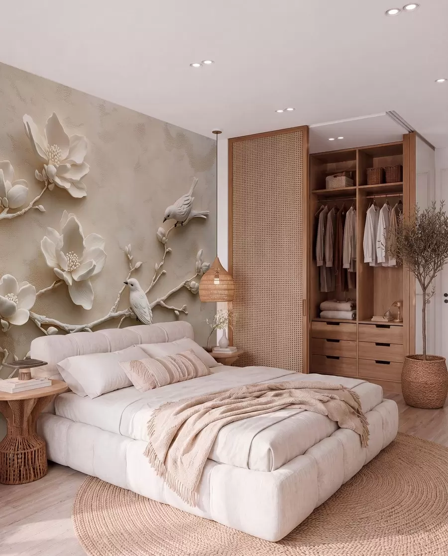 stenske poslikave 3D veje magnolije s pticami na njih w08690