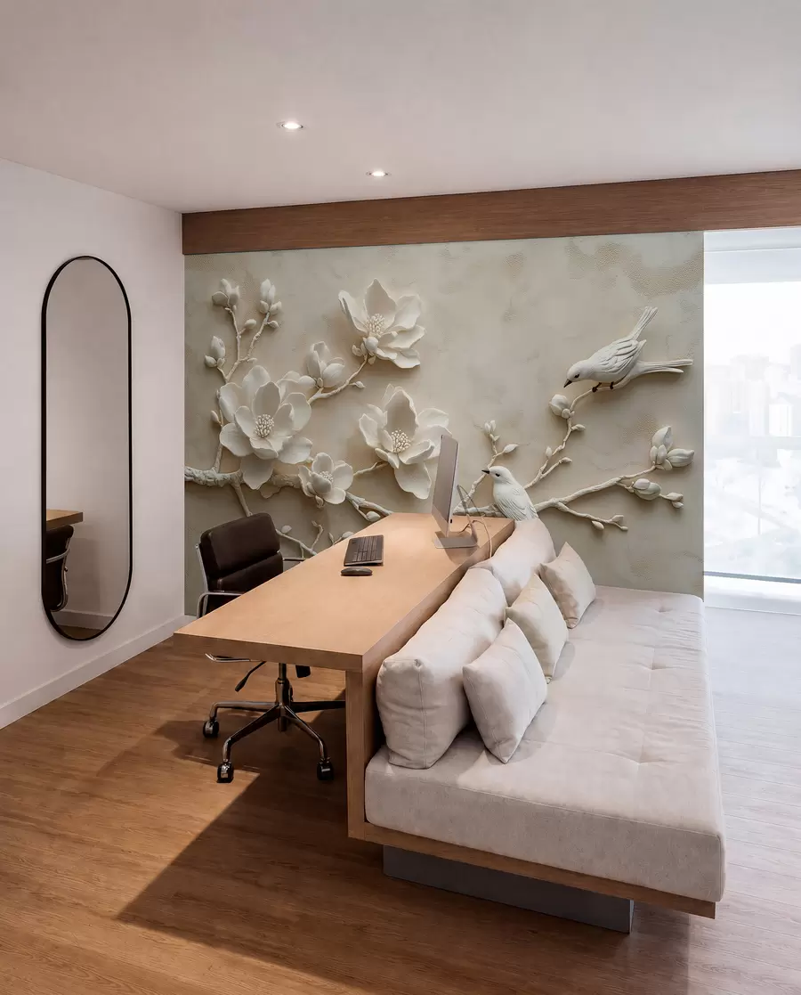 stenske poslikave 3D veje magnolije s pticami na njih w08690