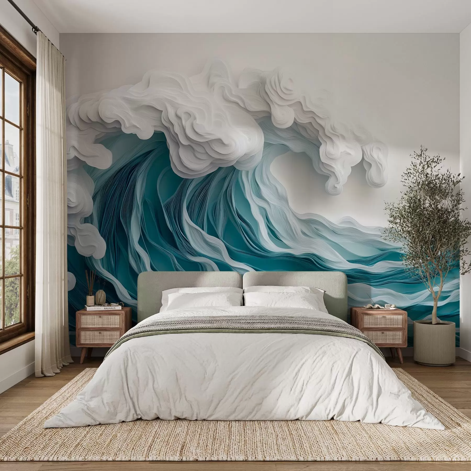 stenske poslikave Spenjeni oceanski val v slogu izrezanega papirja w08694