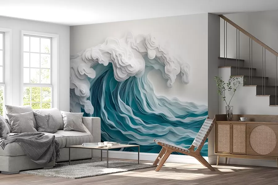 stenske poslikave Spenjeni oceanski val v slogu izrezanega papirja w08694
