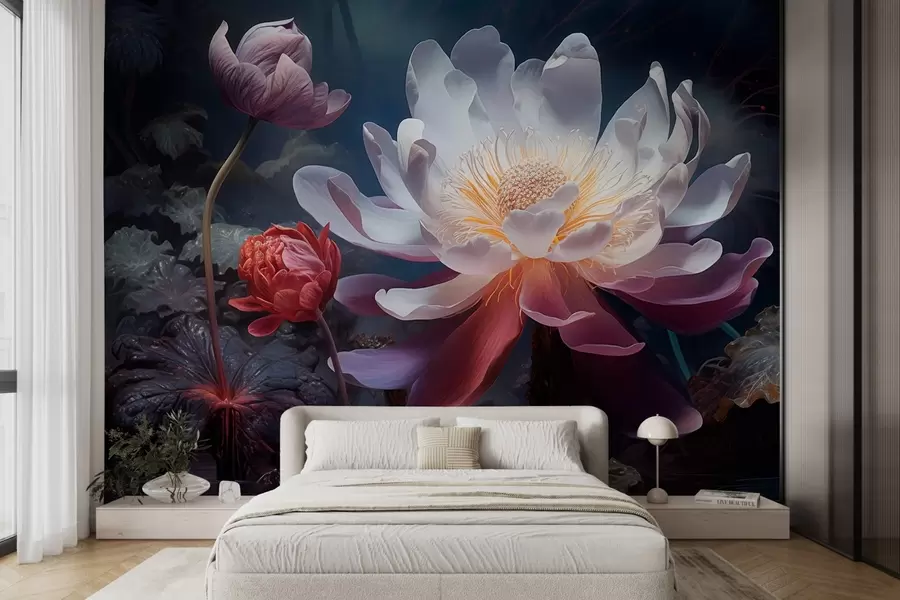 stenske poslikave Fantastično cvetoče cvetje v pravljičnem temnem vzdušju w08747