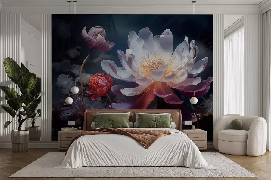 stenske poslikave Fantastično cvetoče cvetje v pravljičnem temnem vzdušju w08747