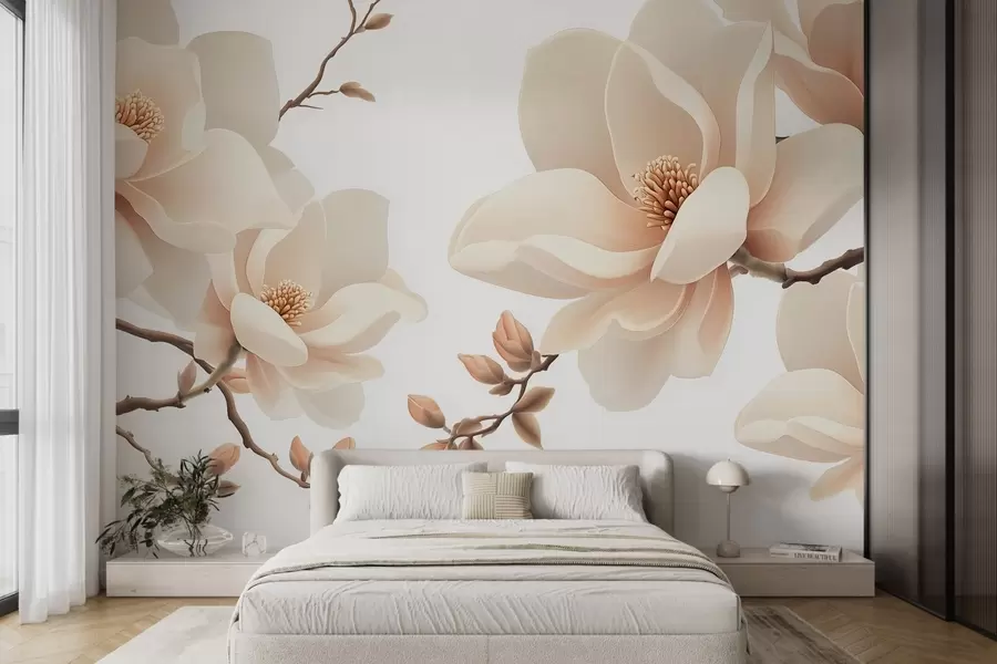 stenske poslikave Kremno obarvane veje magnolije na belem ozadju w08755