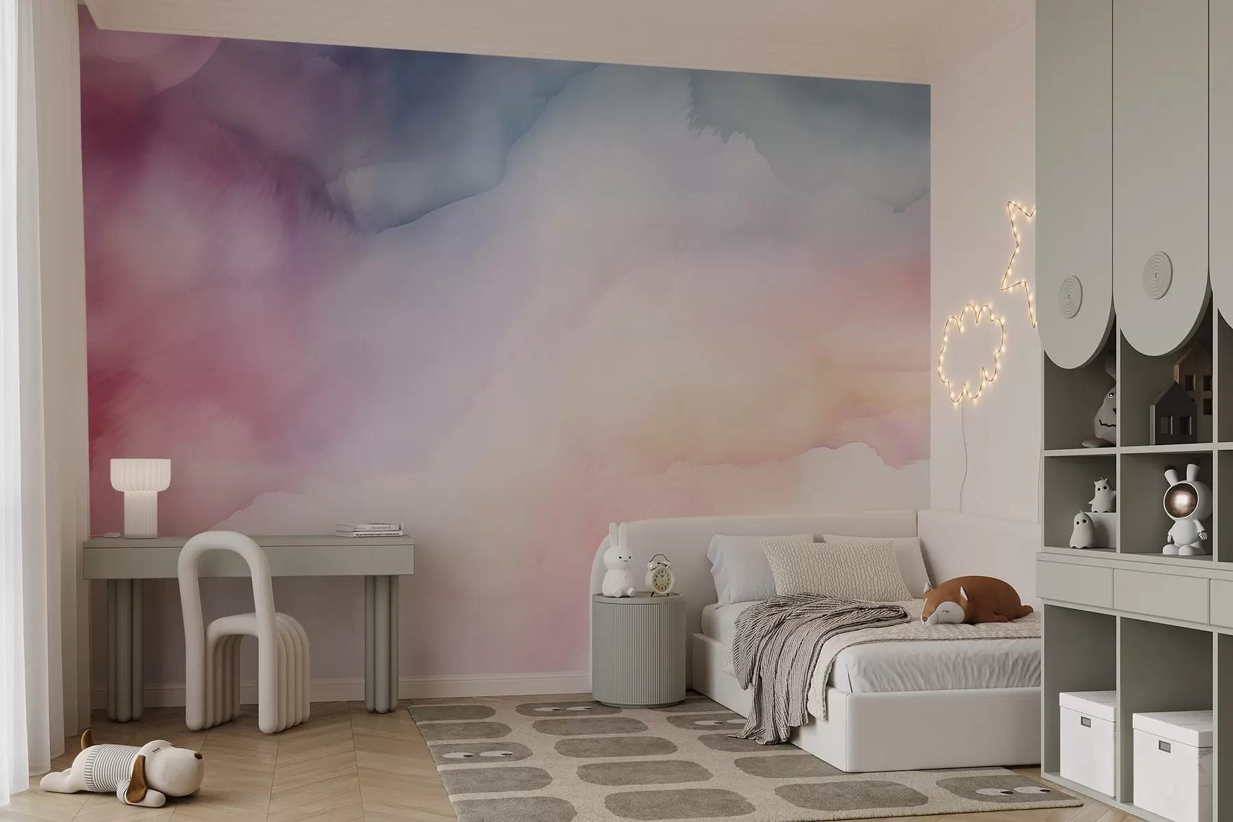 stenske poslikave Abstraktni akvarelni gradient v mehkih pastelnih odtenkih roza, modre in breskve w03160