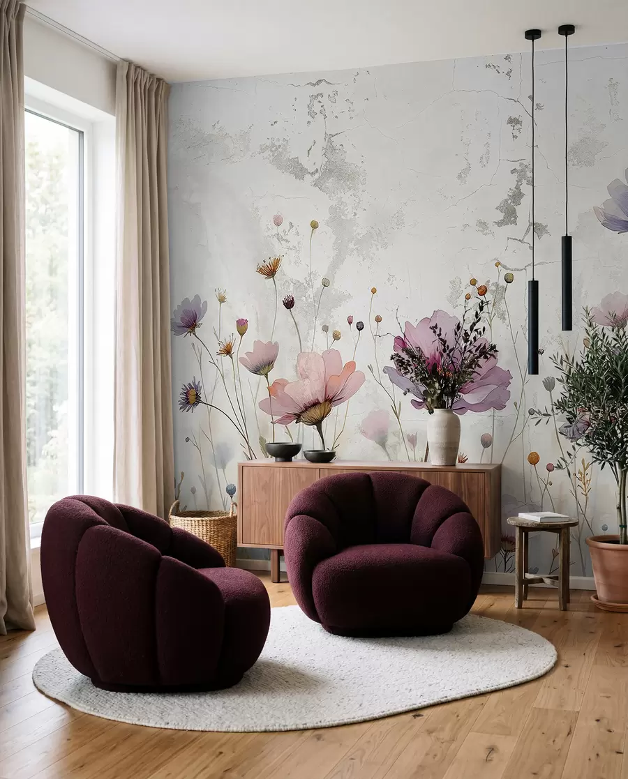 stenske poslikave Akvarelno cvetje v slogu grunge w03192
