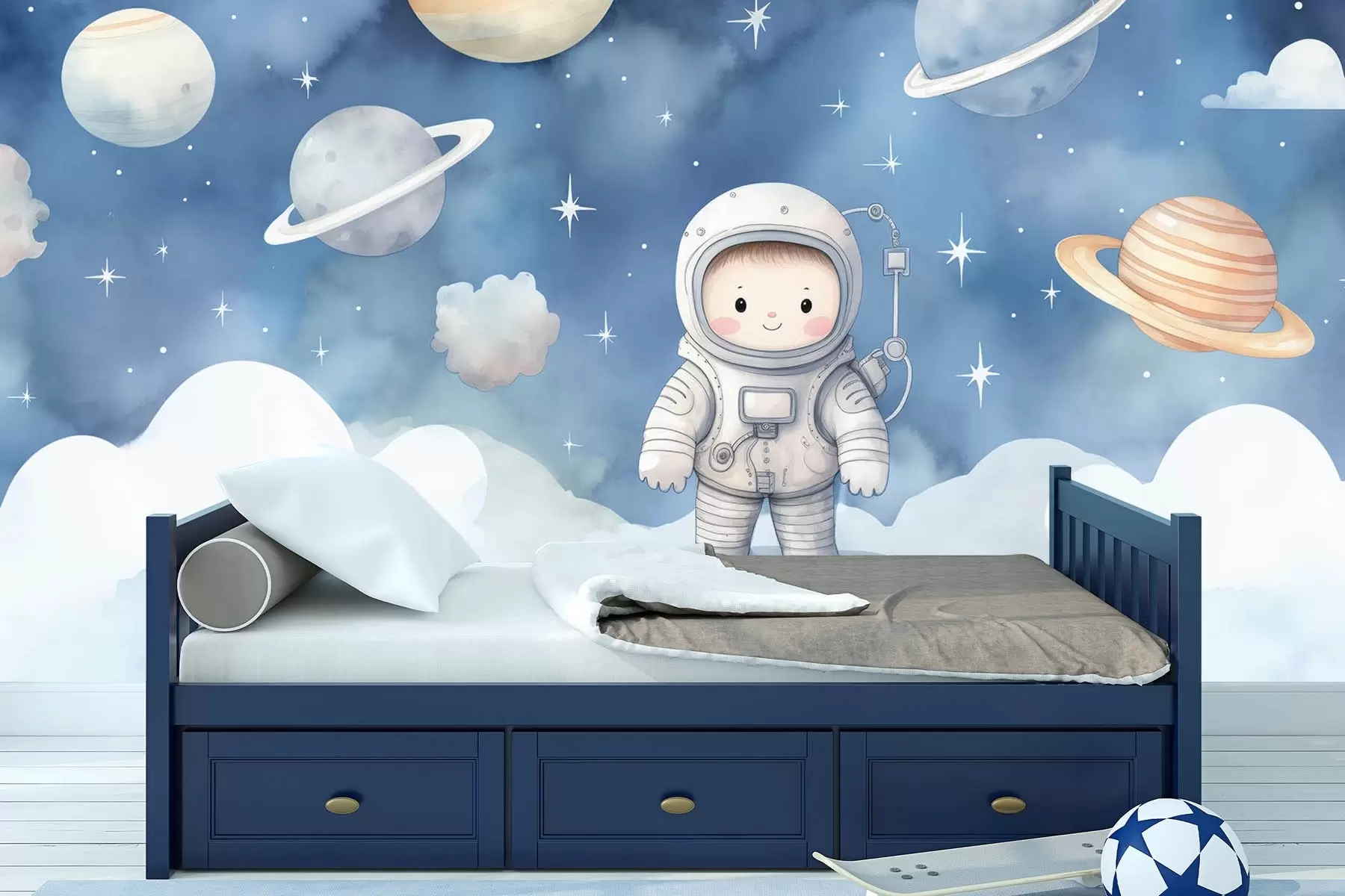 stenske poslikave Vesolje in planeti, astronavt, imitacija akvarela w08843
