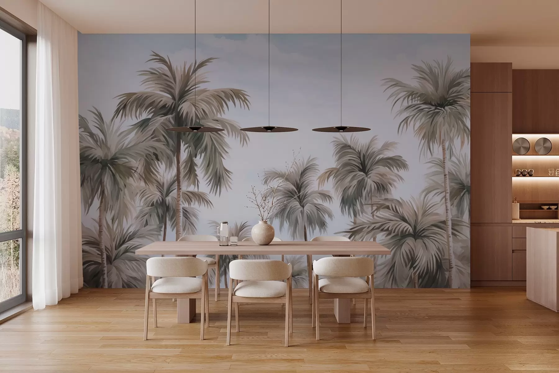 stenske poslikave Palme proti nebu imitacija akvarela w03184