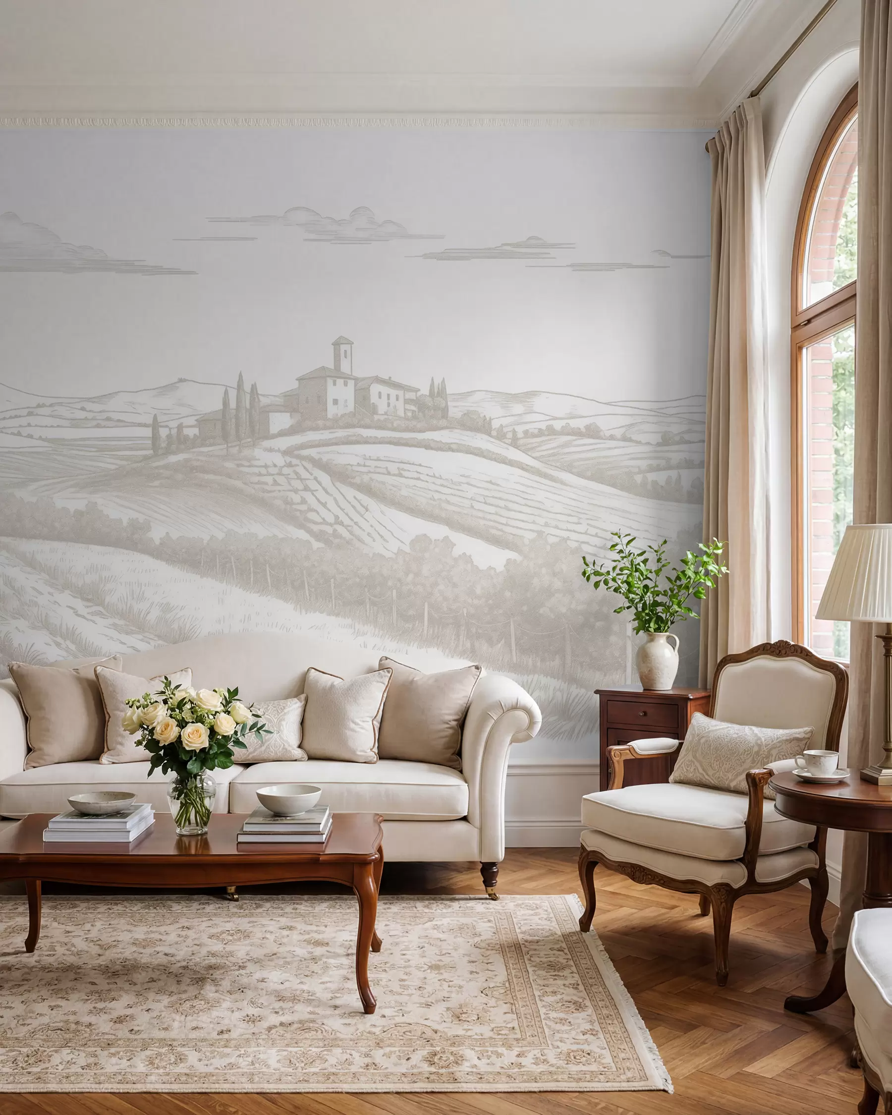 stenske poslikave Toskana pokrajine, Italija, vinogradi, narava, stari grad, bež barve w03349