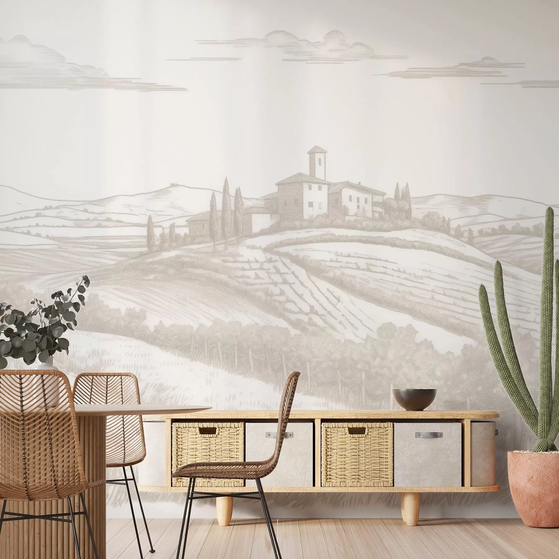 stenske poslikave Toskana pokrajine, Italija, vinogradi, narava, stari grad, bež barve w03349
