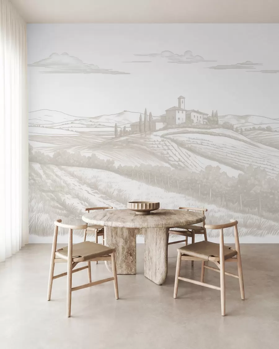 stenske poslikave Toskana pokrajine, Italija, vinogradi, narava, stari grad, bež barve w03349