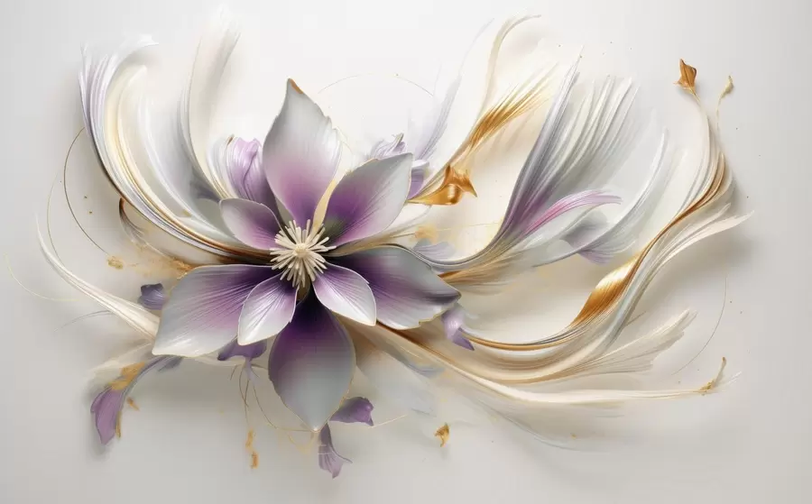 stenske poslikave Velik lila občutljiv cvet z abstraktnimi linijami w08903v1