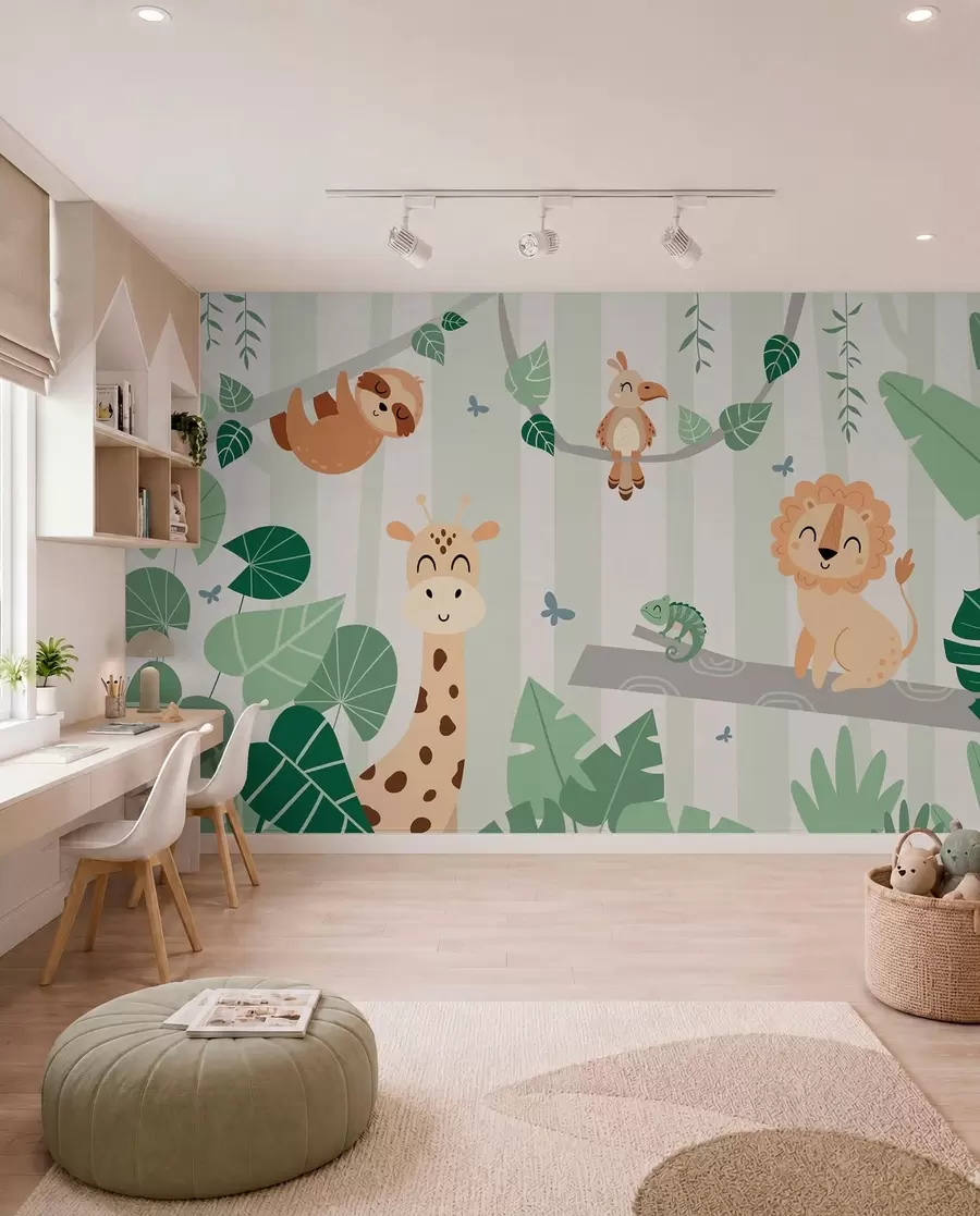 stenske poslikave Safari prijatelji na drevesih w03376v1