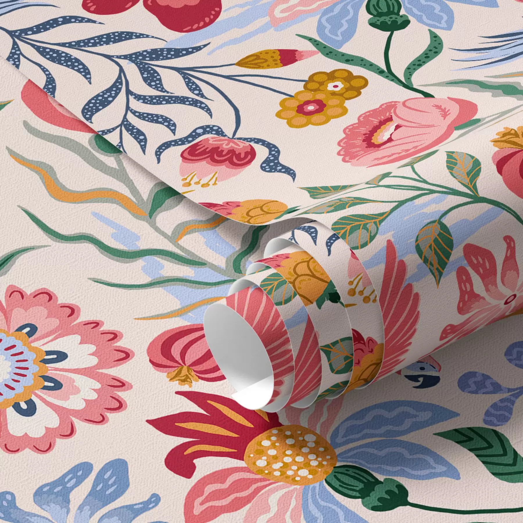 stenske poslikave Svetla cvetlična in jagodna kompozicija s papagaji a00046